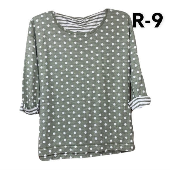 Talbots Tops - SzM Green/White Cuff Sleeve Top T by Talbots